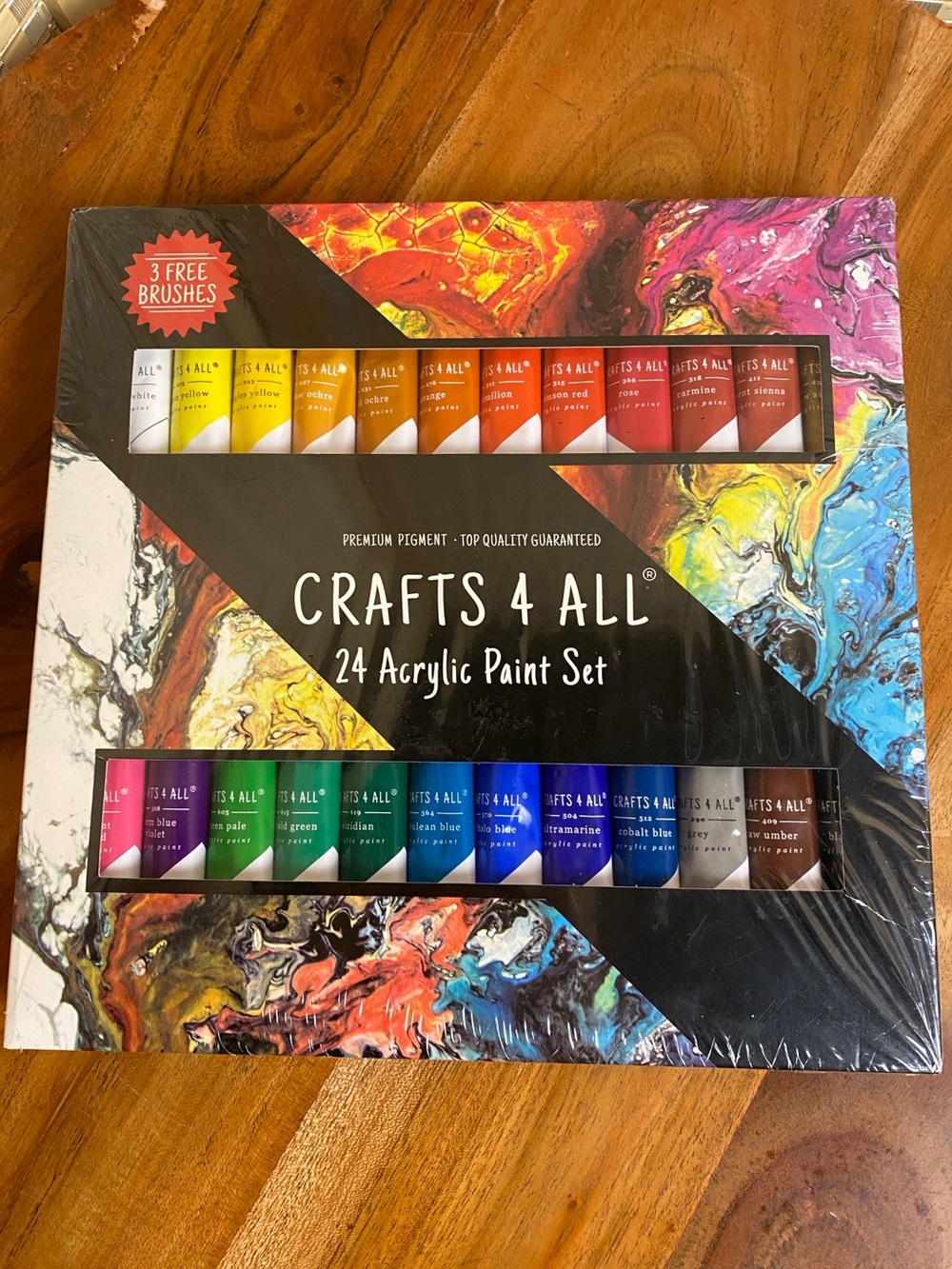 Crafts 4 All 24 Acrylic Paint Set with 3 Bonus Brushes New